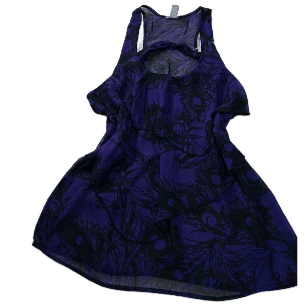 Charlotte Russe Tank Top Womens Medium Purple Black Peacock Feather Layered Cami